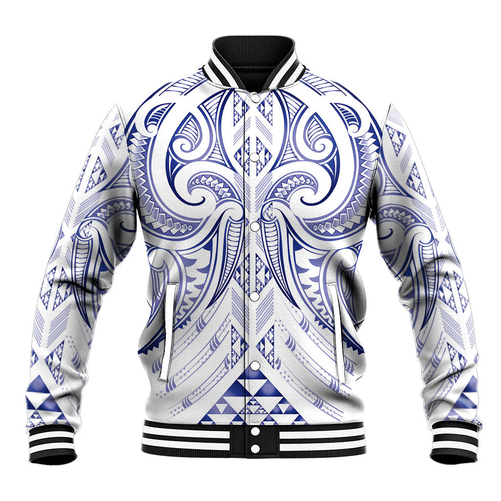 Maori Rugby Custom Ngaru Mangopare Baseball Jacket Kikorangi Niho Taniwha Motif LT9 Unisex Blue - Polynesian Pride