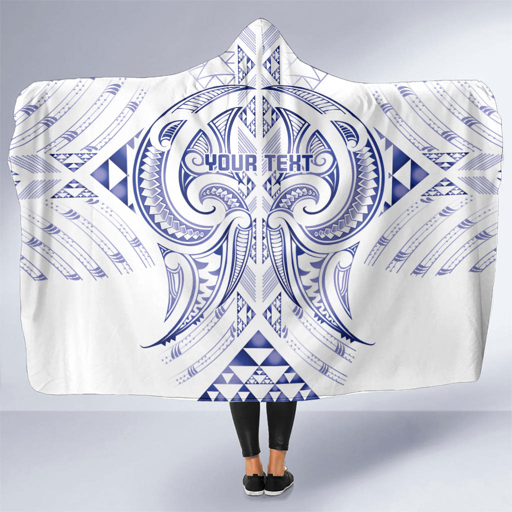 Maori Rugby Custom Ngaru Mangopare Hooded Blanket Kikorangi Niho Taniwha Motif LT9 One Size Blue - Polynesian Pride