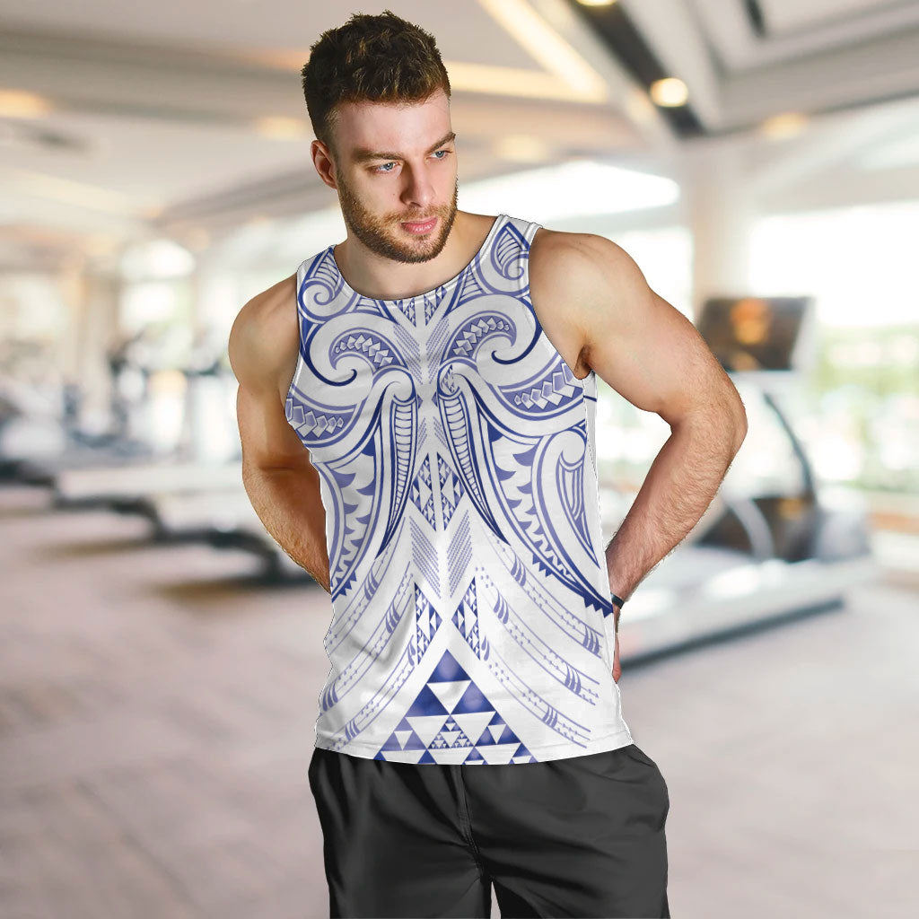 Maori Rugby Custom Ngaru Mangopare Men Tank Top Kikorangi Niho Taniwha Motif LT9 Blue - Polynesian Pride