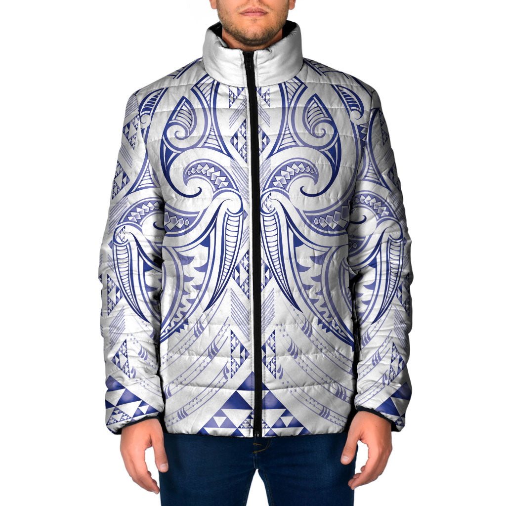 Maori Rugby Custom Ngaru Mangopare Padded Jacket Kikorangi Niho Taniwha Motif LT9 Men Blue - Polynesian Pride