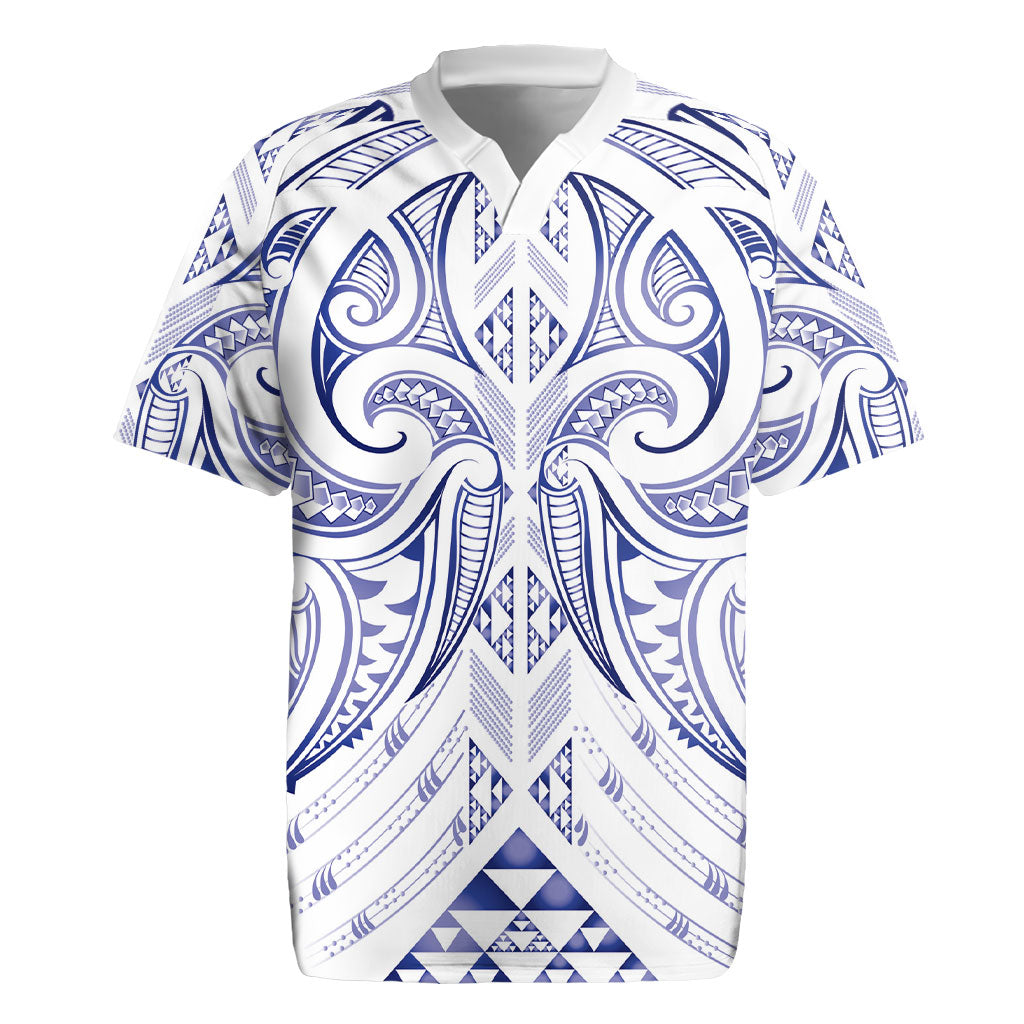 Maori Rugby Custom Ngaru Mangopare Rugby Jersey Kikorangi Niho Taniwha Motif LT9 Blue - Polynesian Pride
