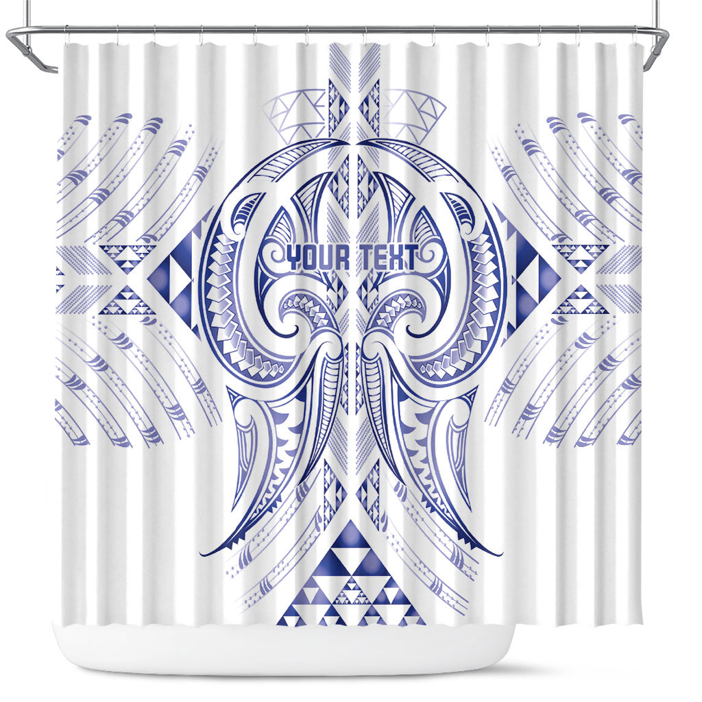 Maori Rugby Custom Ngaru Mangopare Shower Curtain Kikorangi Niho Taniwha Motif LT9 Blue - Polynesian Pride