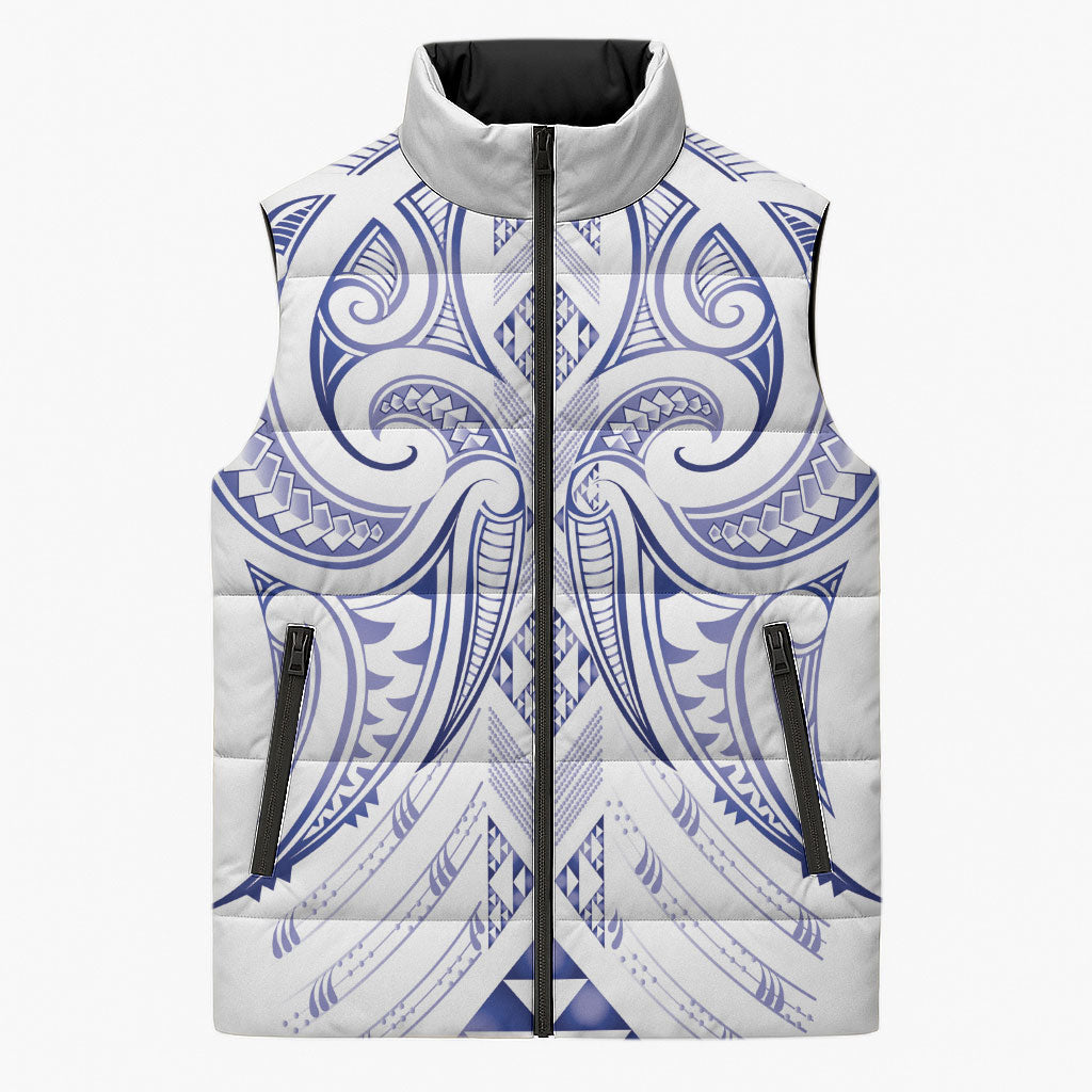 Maori Rugby Custom Ngaru Mangopare Sleeveless Puffer Jacket Kikorangi Niho Taniwha Motif LT9 Unisex Blue - Polynesian Pride