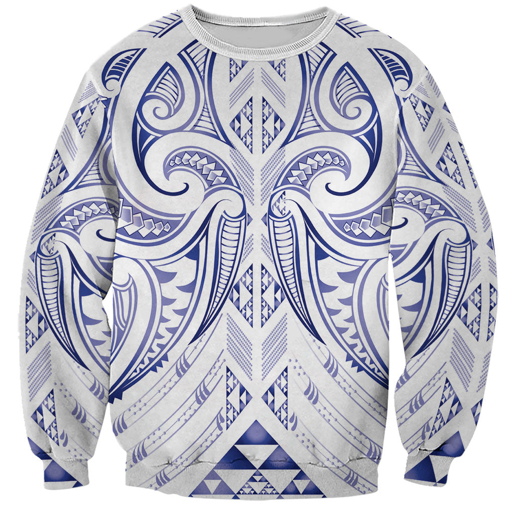 Maori Rugby Custom Ngaru Mangopare Sweatshirt Kikorangi Niho Taniwha Motif LT9 Unisex Blue - Polynesian Pride