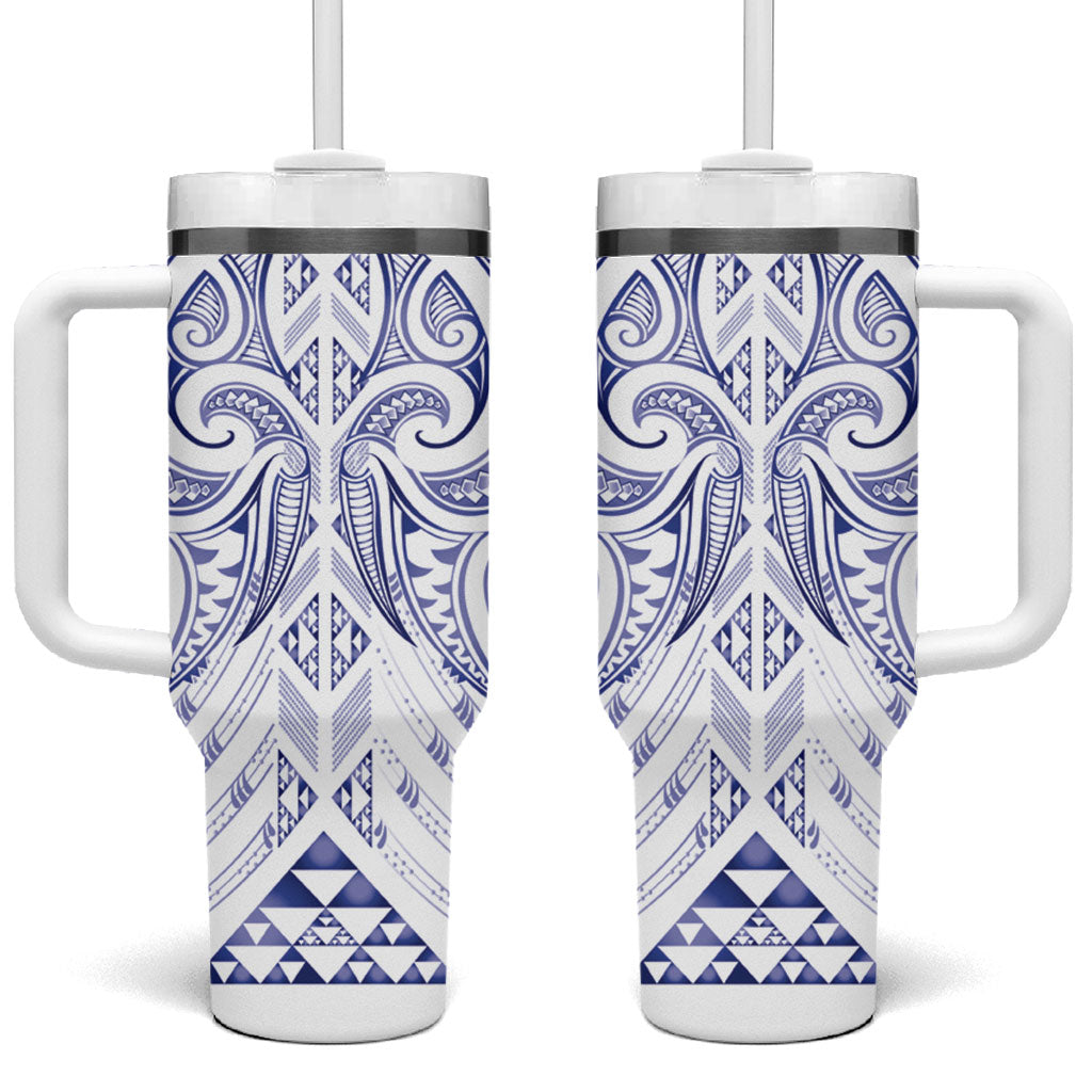 Maori Rugby Custom Ngaru Mangopare Tumbler With Handle Kikorangi Niho Taniwha Motif LT9 One Size: 40 oz Blue - Polynesian Pride