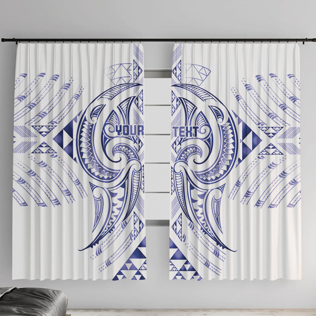 Maori Rugby Custom Ngaru Mangopare Window Curtain Kikorangi Niho Taniwha Motif LT9 With Hooks Blue - Polynesian Pride