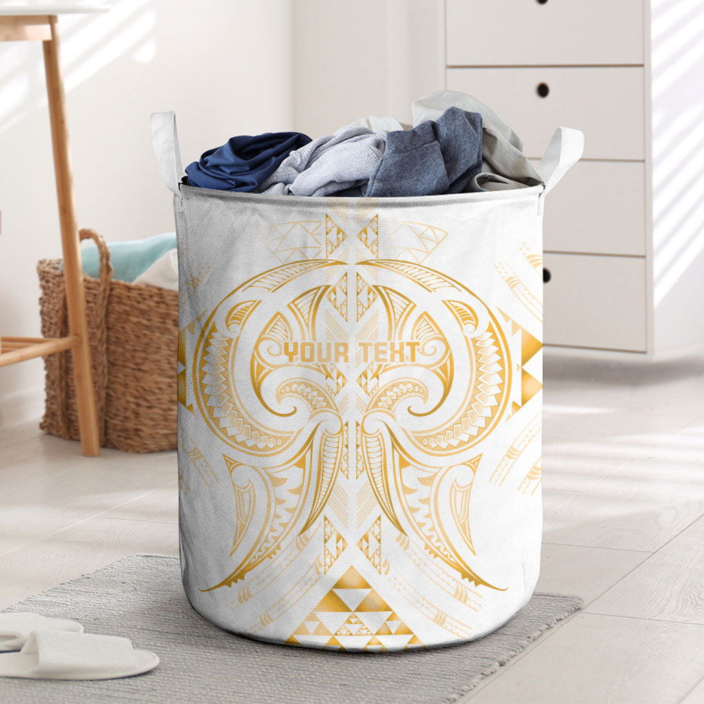 Maori Rugby Custom Ngaru Mangopare Laundry Basket Koura Niho Taniwha Motif LT9 Gold - Polynesian Pride