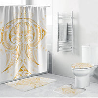 Maori Rugby Custom Ngaru Mangopare Bathroom Set Koura Niho Taniwha Motif LT9 Bathroom Set (4 pcs) Gold - Polynesian Pride