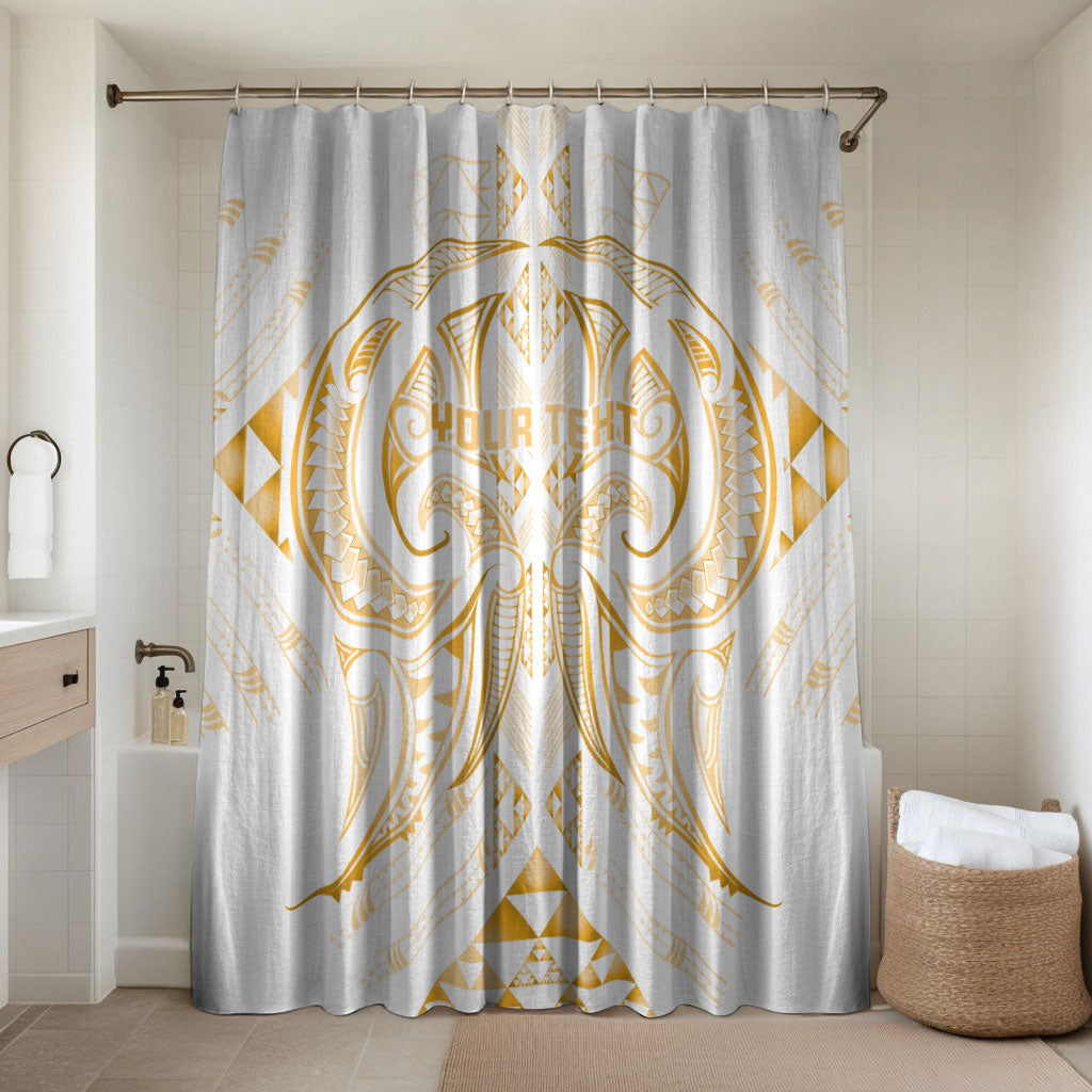 Maori Rugby Custom Ngaru Mangopare Bathroom Set Koura Niho Taniwha Motif LT9 Shower Curtain Only Gold - Polynesian Pride
