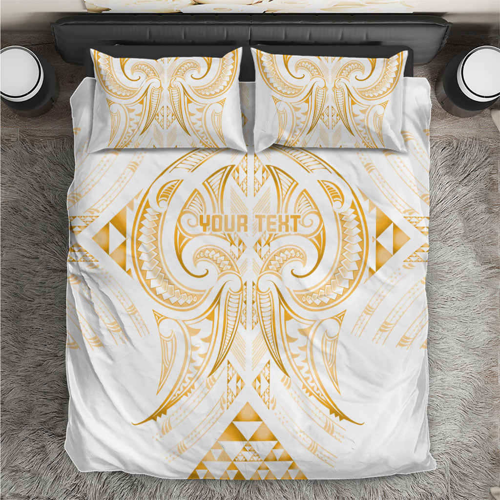 Maori Rugby Custom Ngaru Mangopare Bedding Set Koura Niho Taniwha Motif LT9 Gold - Polynesian Pride