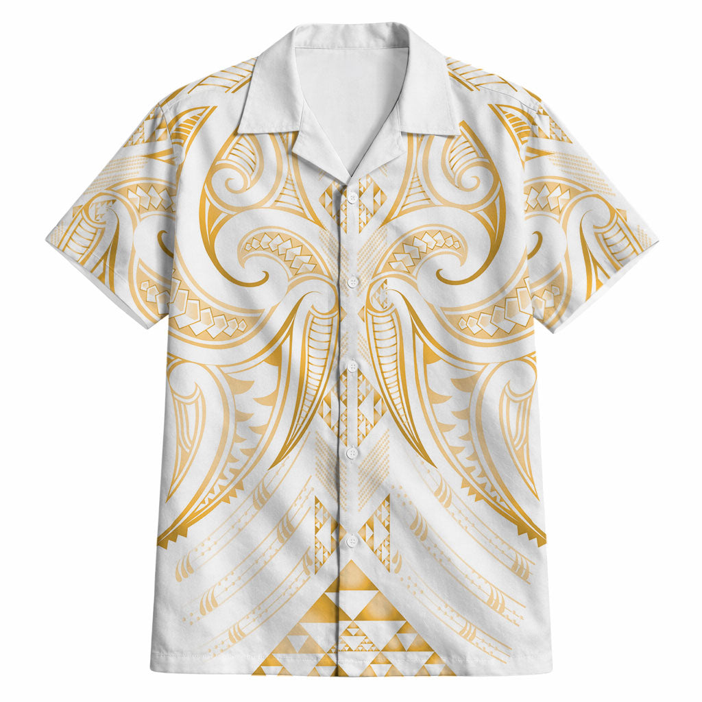 Maori Rugby Custom Ngaru Mangopare Hawaiian Shirt Koura Niho Taniwha Motif LT9 Gold - Polynesian Pride