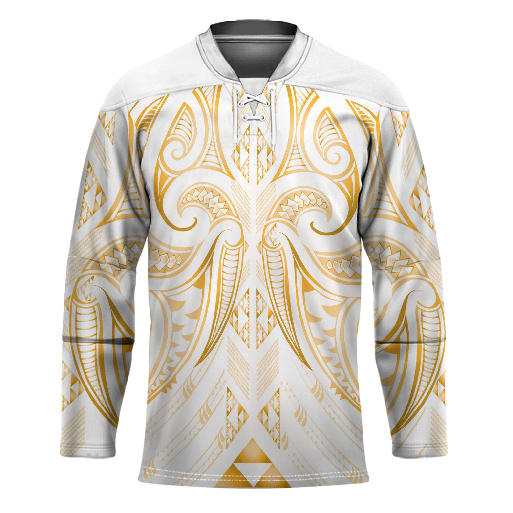 Maori Rugby Custom Ngaru Mangopare Hockey Jersey Koura Niho Taniwha Motif LT9 Unisex Gold - Polynesian Pride