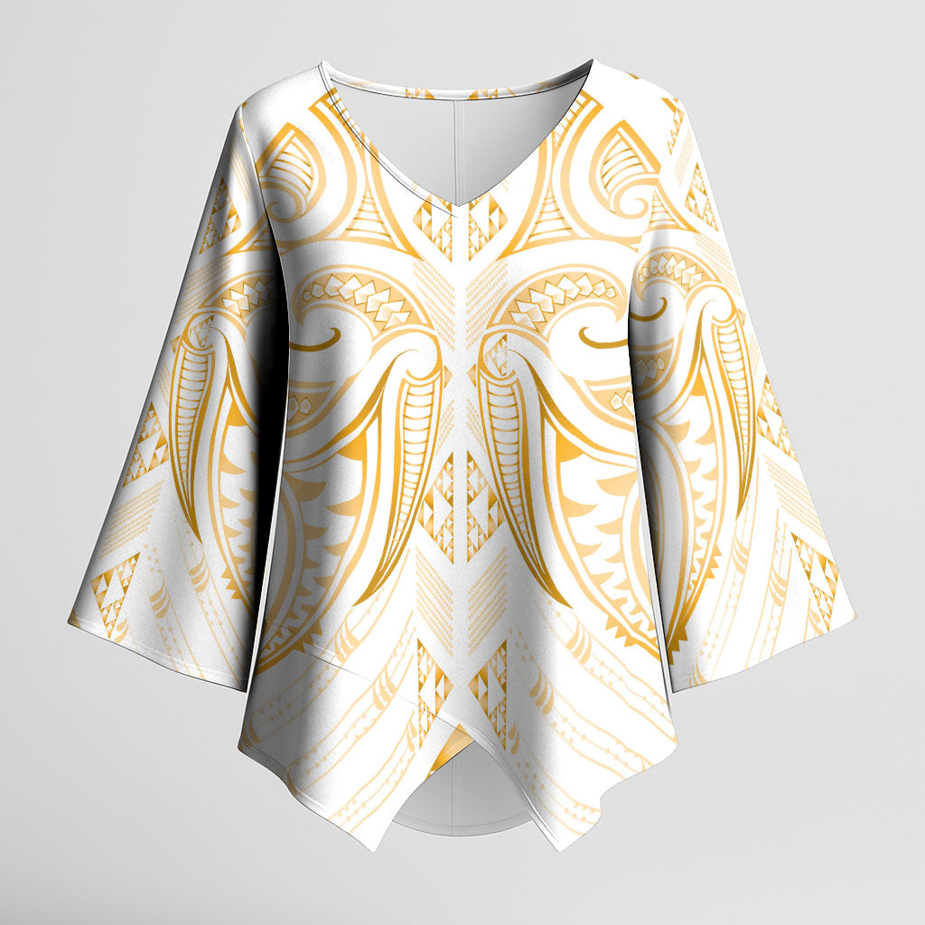 Maori Rugby Custom Ngaru Mangopare Kimono Sleeve Blouse Koura Niho Taniwha Motif LT9 Female Gold - Polynesian Pride