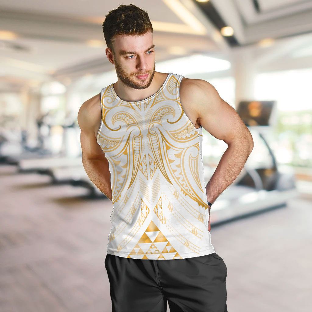 Maori Rugby Custom Ngaru Mangopare Men Tank Top Koura Niho Taniwha Motif LT9 Gold - Polynesian Pride