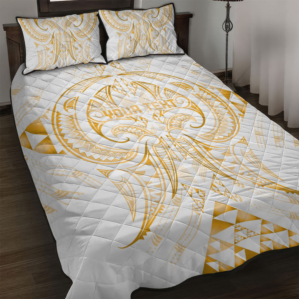 Maori Rugby Custom Ngaru Mangopare Quilt Bed Set Koura Niho Taniwha Motif LT9 Gold - Polynesian Pride