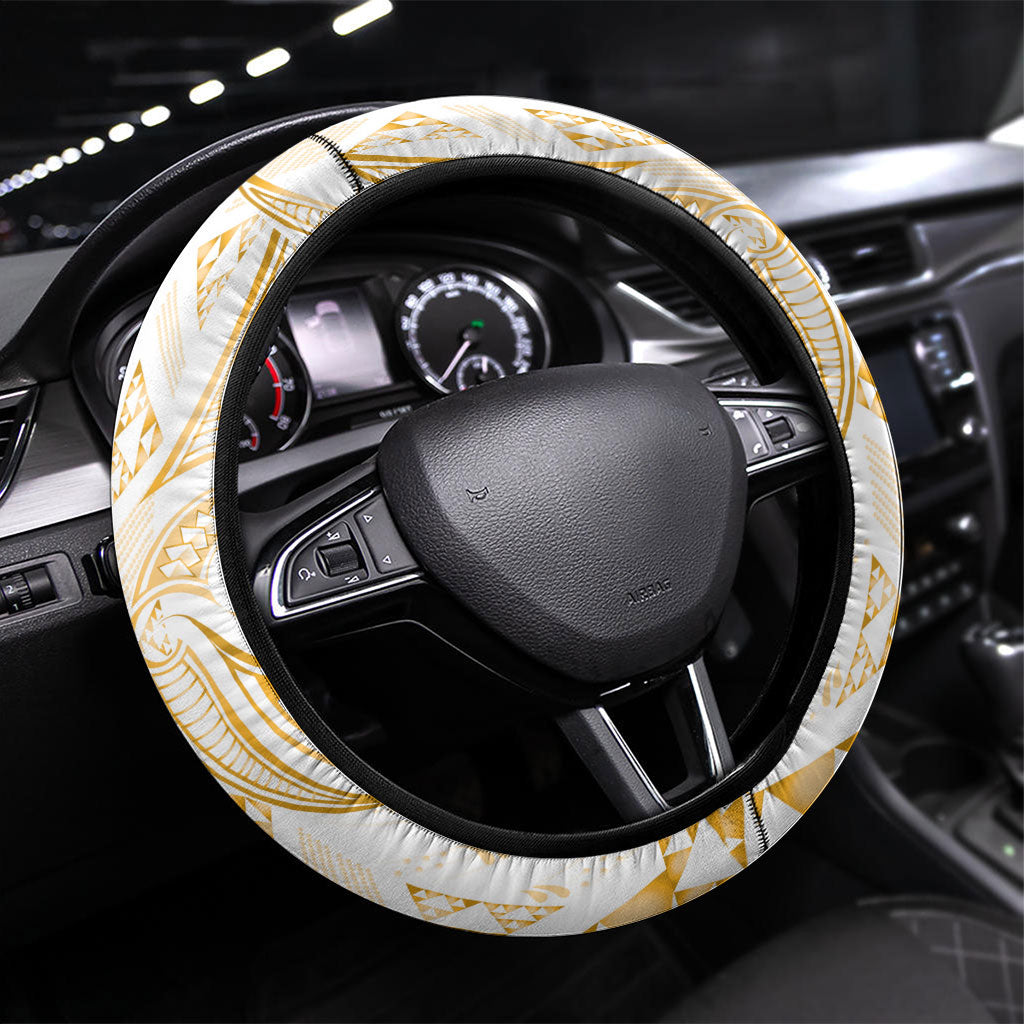 Maori Rugby Ngaru Mangopare Steering Wheel Cover Koura Niho Taniwha Motif LT9 Universal Fit Gold - Polynesian Pride