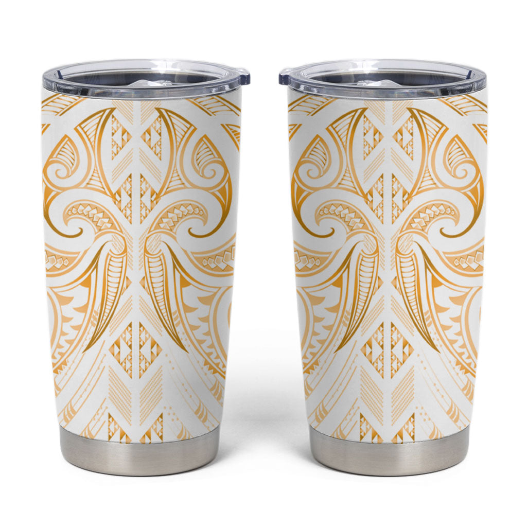 Maori Rugby Custom Ngaru Mangopare Tumbler Cup Koura Niho Taniwha Motif LT9 Gold - Polynesian Pride