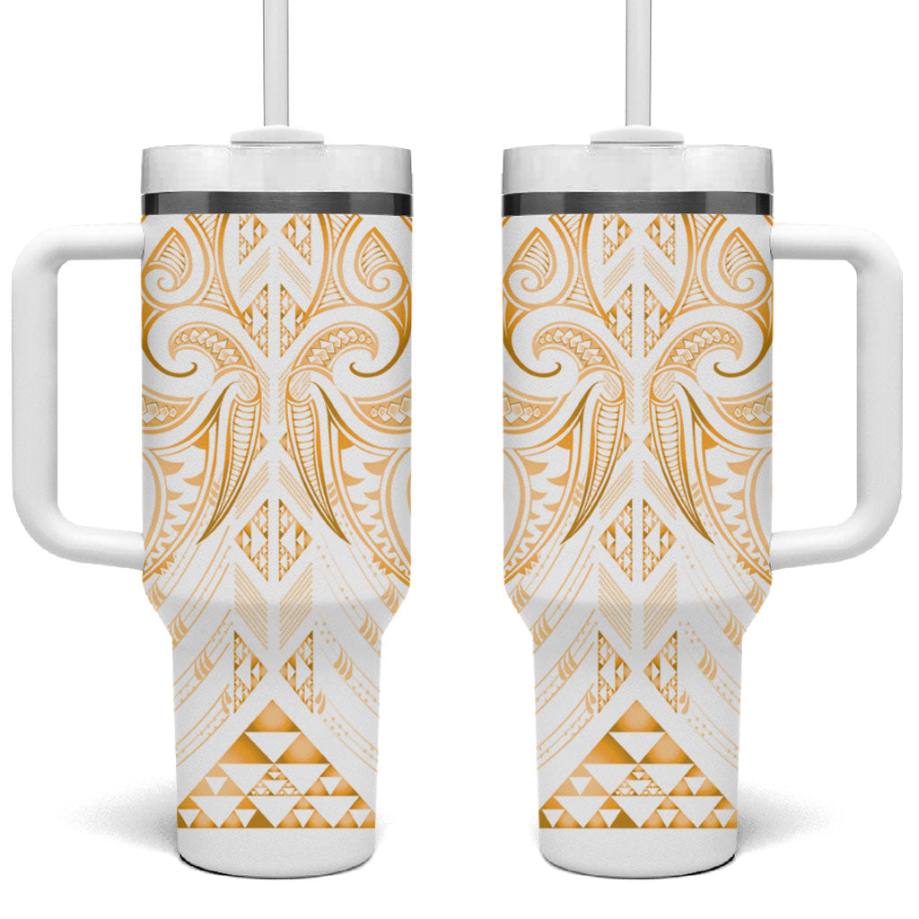 Maori Rugby Custom Ngaru Mangopare Tumbler With Handle Koura Niho Taniwha Motif LT9 One Size: 40 oz Gold - Polynesian Pride