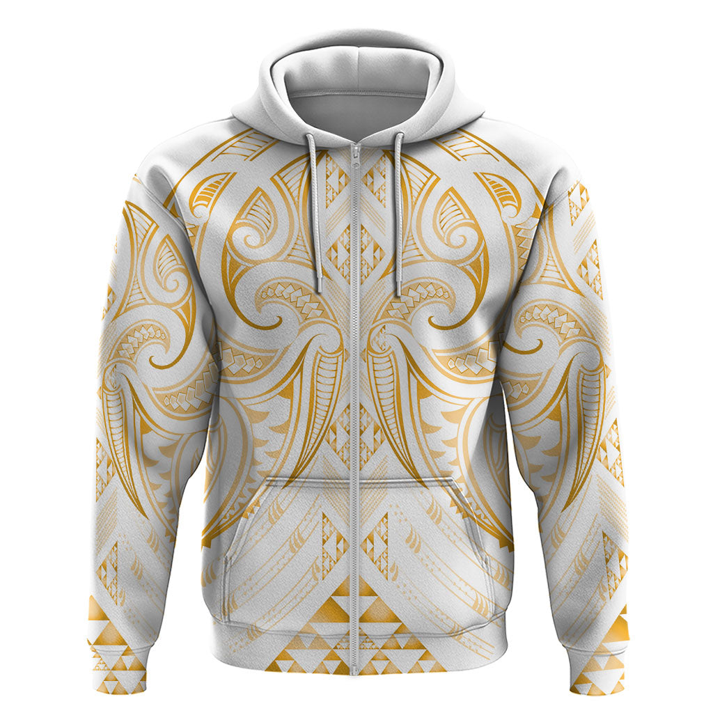 Maori Rugby Custom Ngaru Mangopare Zip Hoodie Koura Niho Taniwha Motif LT9 Zip Hoodie Gold - Polynesian Pride