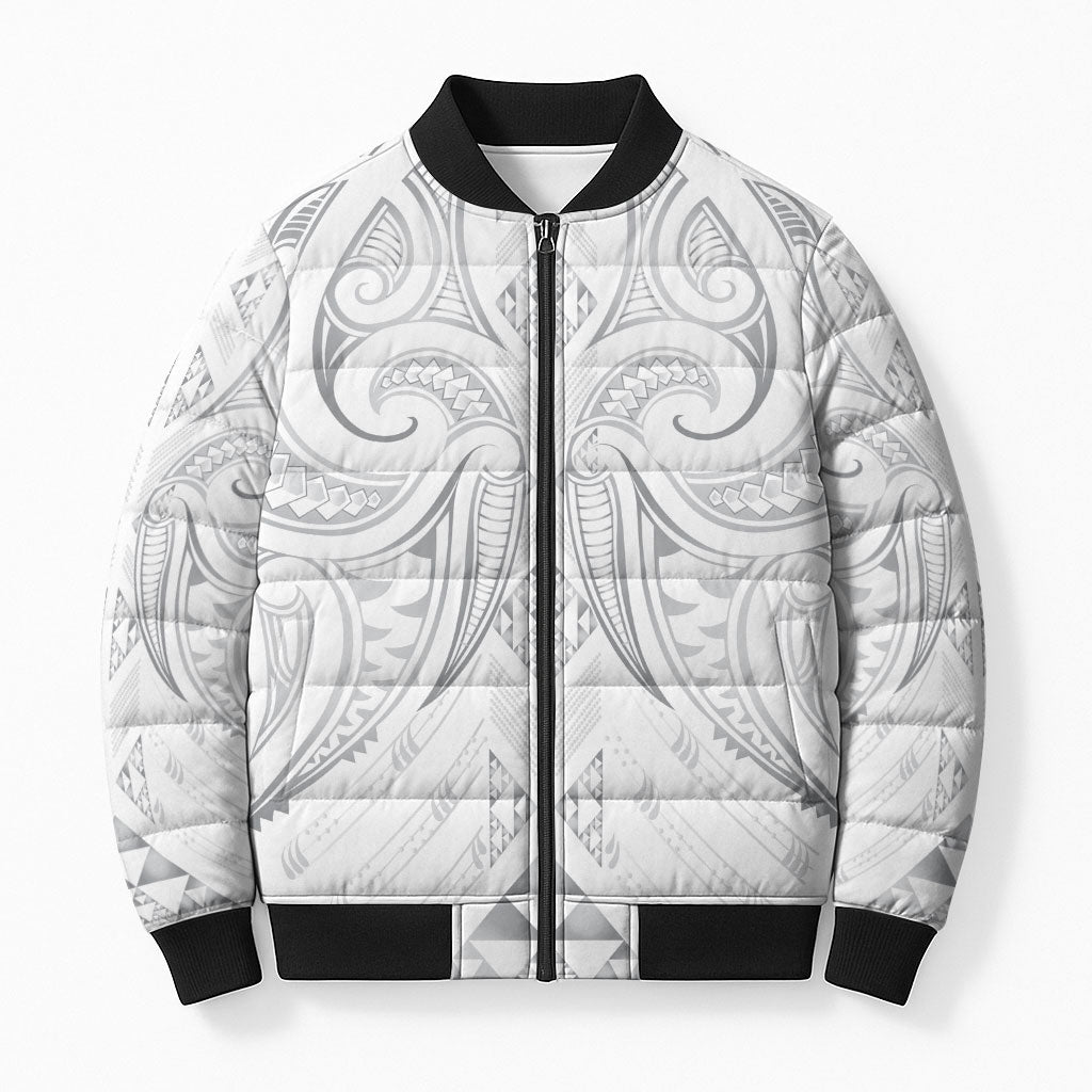 Maori Rugby Custom Ngaru Mangopare Bomber Puffer Jacket Kiwikiwi Niho Taniwha Motif LT9 Unisex Grey - Polynesian Pride