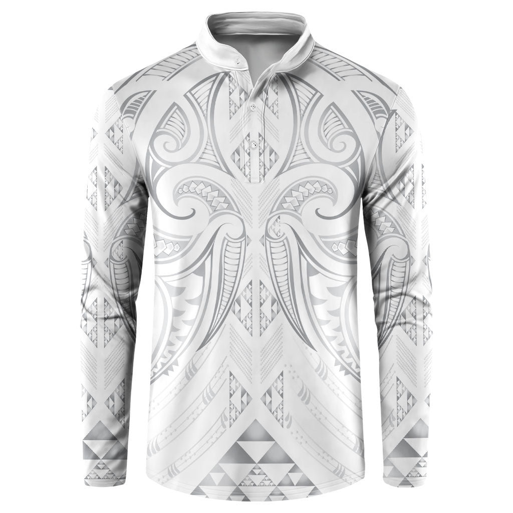 Maori Rugby Custom Ngaru Mangopare Button Sweatshirt Kiwikiwi Niho Taniwha Motif LT9 Grey - Polynesian Pride