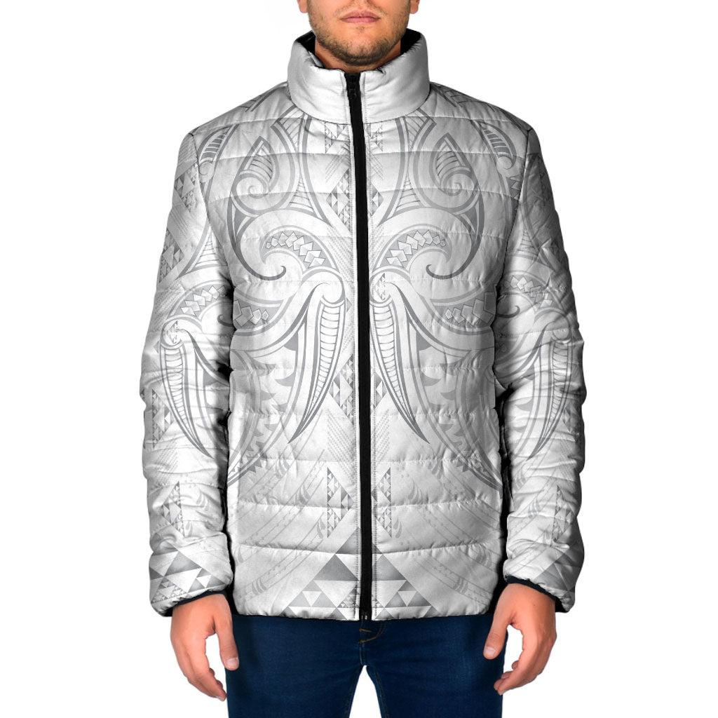 Maori Rugby Custom Ngaru Mangopare Padded Jacket Kiwikiwi Niho Taniwha Motif LT9 Men Grey - Polynesian Pride