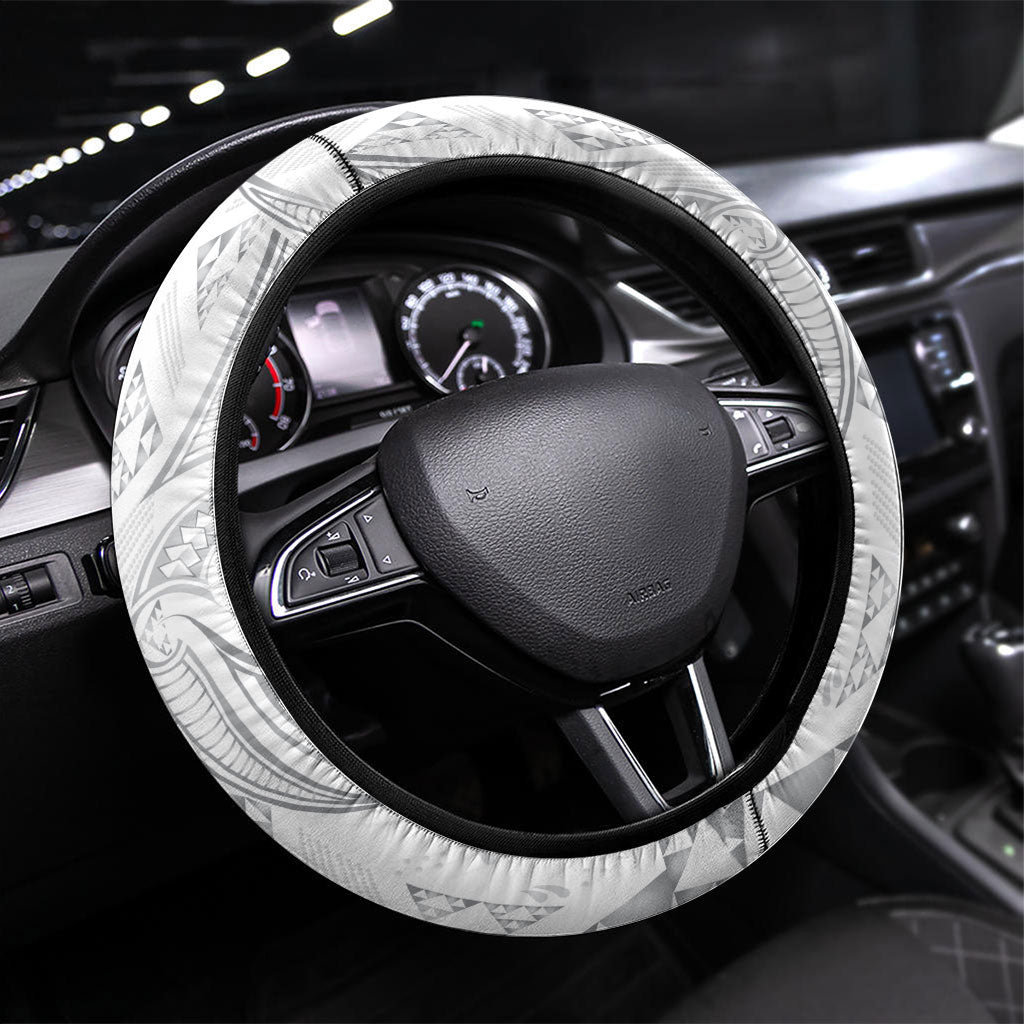 Maori Rugby Ngaru Mangopare Steering Wheel Cover Kiwikiwi Niho Taniwha Motif LT9 Universal Fit Grey - Polynesian Pride