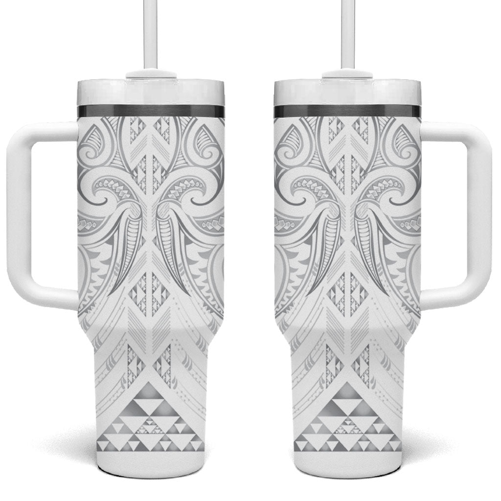Maori Rugby Custom Ngaru Mangopare Tumbler With Handle Kiwikiwi Niho Taniwha Motif LT9 One Size: 40 oz Grey - Polynesian Pride