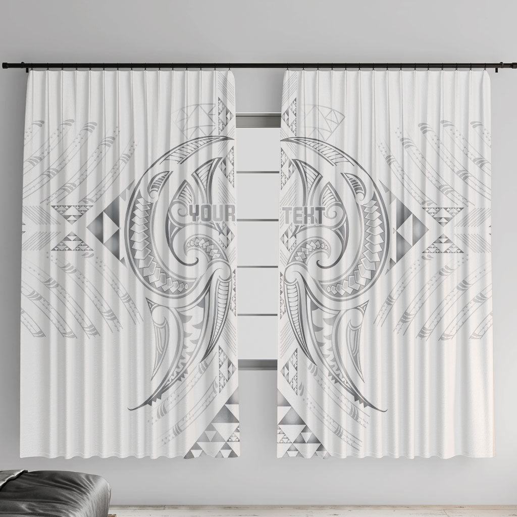 Maori Rugby Custom Ngaru Mangopare Window Curtain Kiwikiwi Niho Taniwha Motif LT9 With Hooks Grey - Polynesian Pride