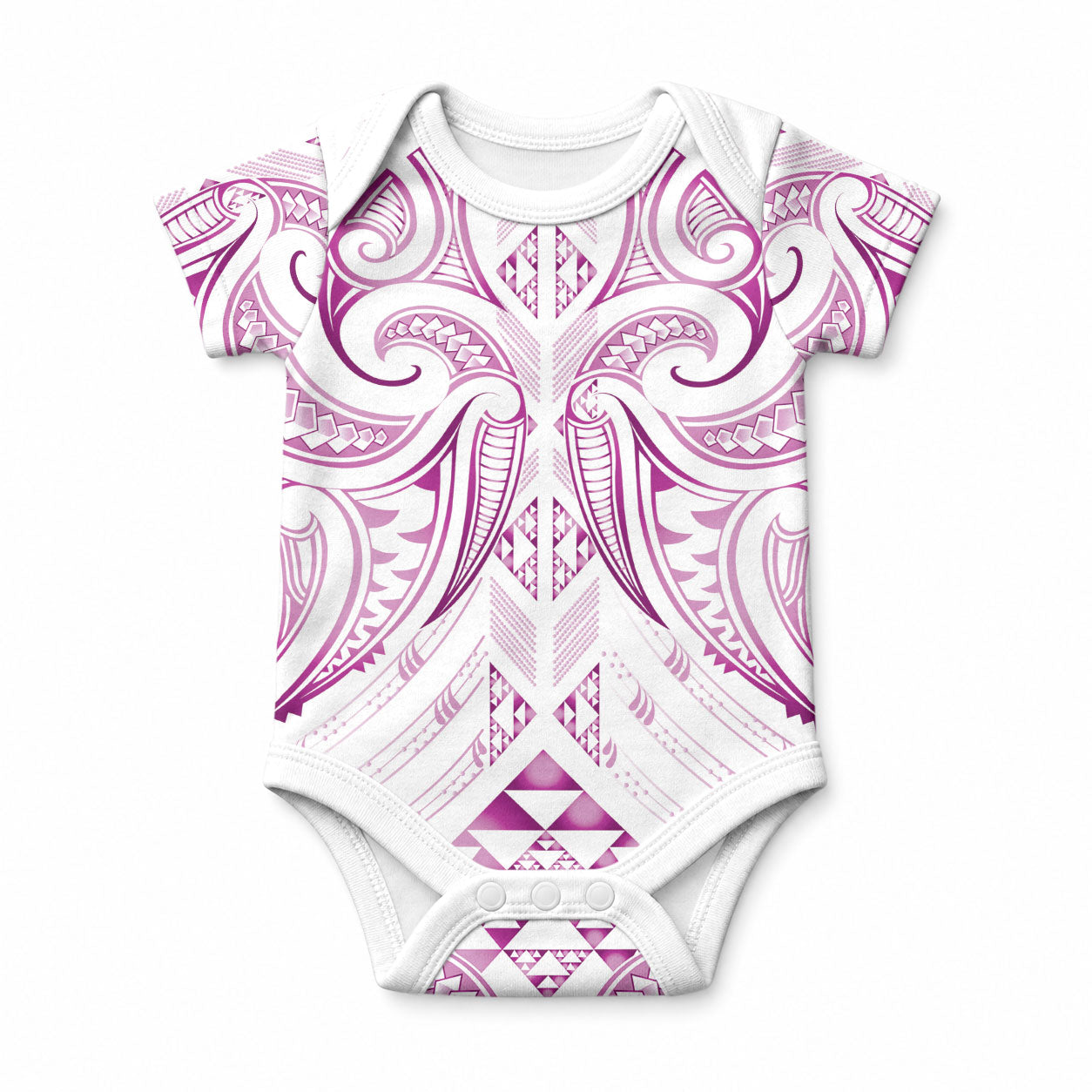 Maori Rugby Custom Ngaru Mangopare Baby Onesie Mawhero Niho Taniwha Motif LT9 Pink - Polynesian Pride