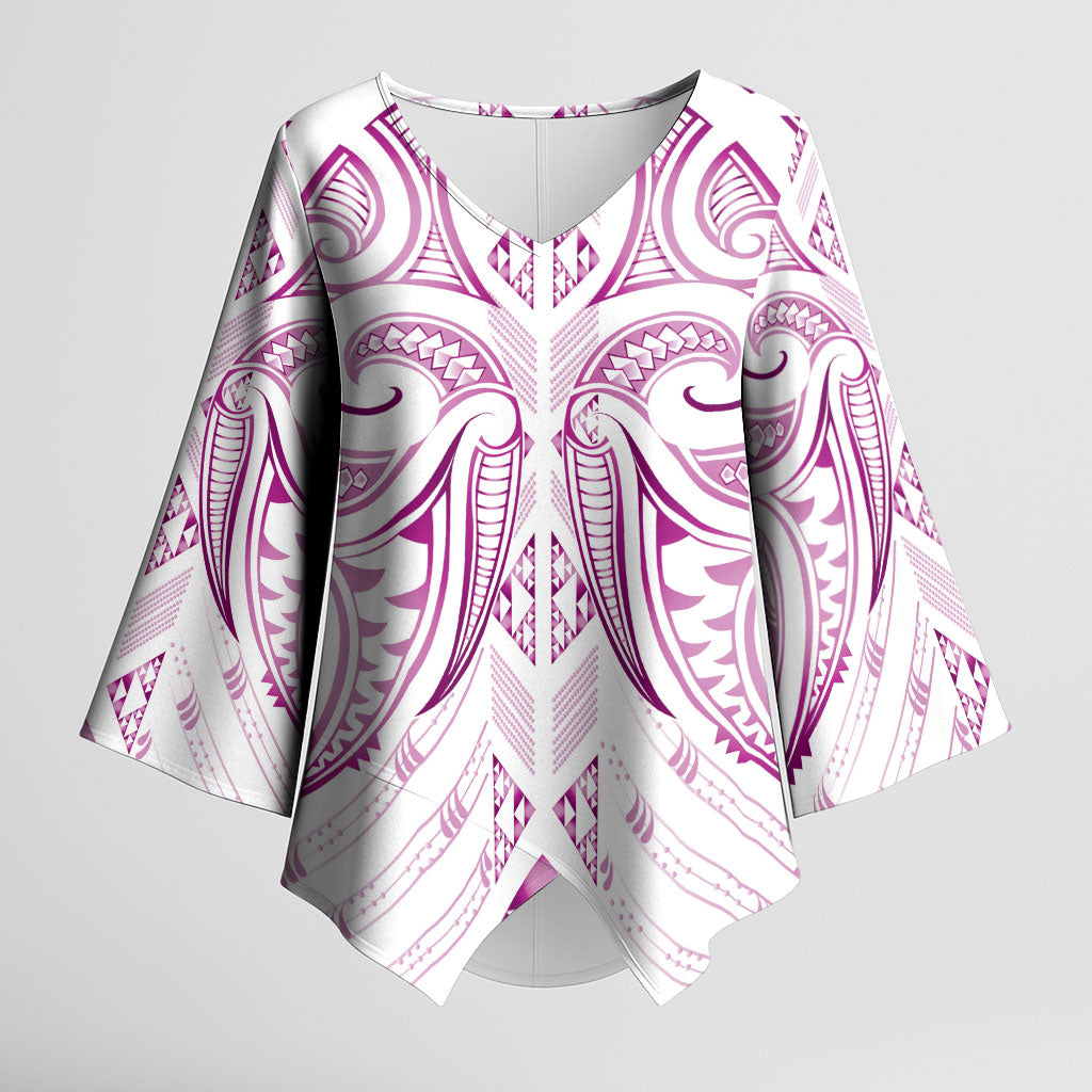 Maori Rugby Custom Ngaru Mangopare Kimono Sleeve Blouse Mawhero Niho Taniwha Motif LT9 Female Pink - Polynesian Pride