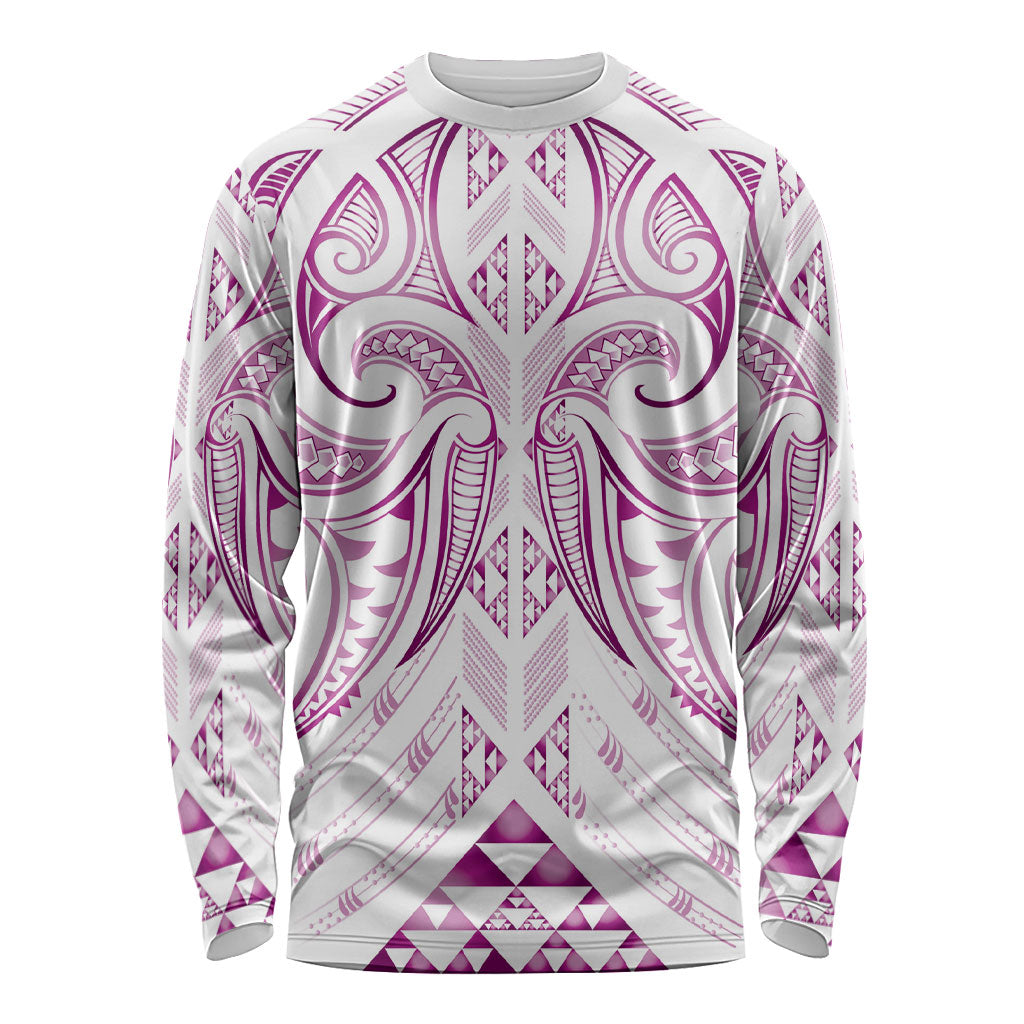 Maori Rugby Custom Ngaru Mangopare Long Sleeve Shirt Mawhero Niho Taniwha Motif LT9 Unisex Pink - Polynesian Pride