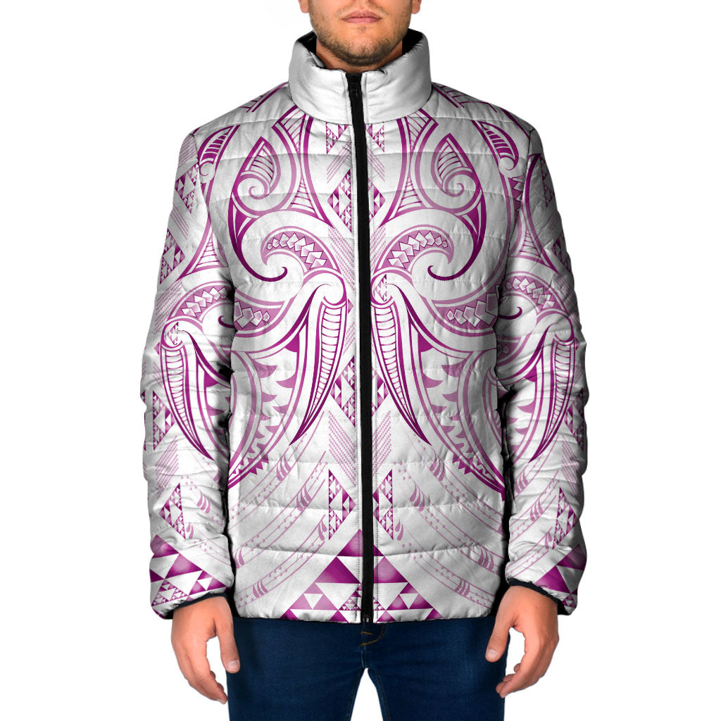 Maori Rugby Custom Ngaru Mangopare Padded Jacket Mawhero Niho Taniwha Motif LT9 Men Pink - Polynesian Pride