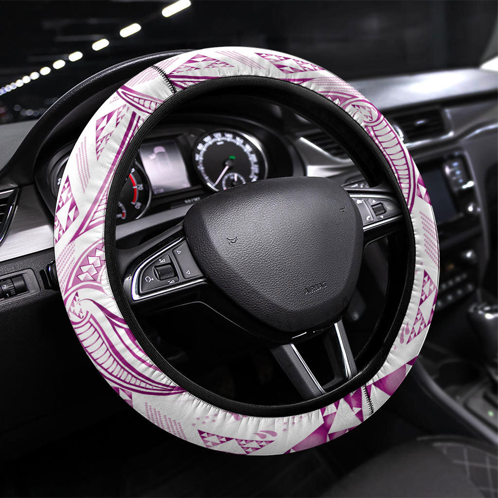 Maori Rugby Ngaru Mangopare Steering Wheel Cover Mawhero Niho Taniwha Motif LT9 Universal Fit Pink - Polynesian Pride