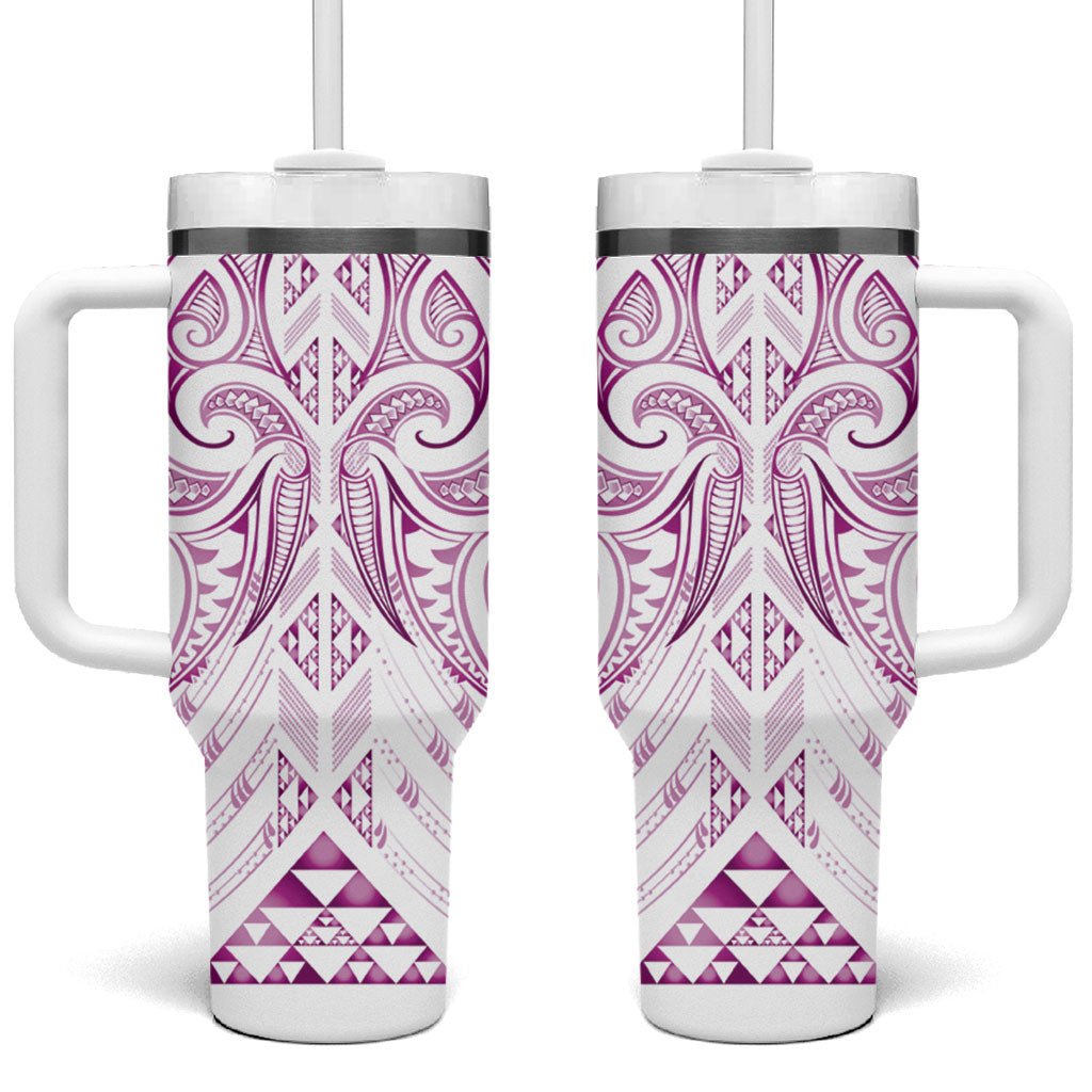 Maori Rugby Custom Ngaru Mangopare Tumbler With Handle Mawhero Niho Taniwha Motif LT9 One Size: 40 oz Pink - Polynesian Pride