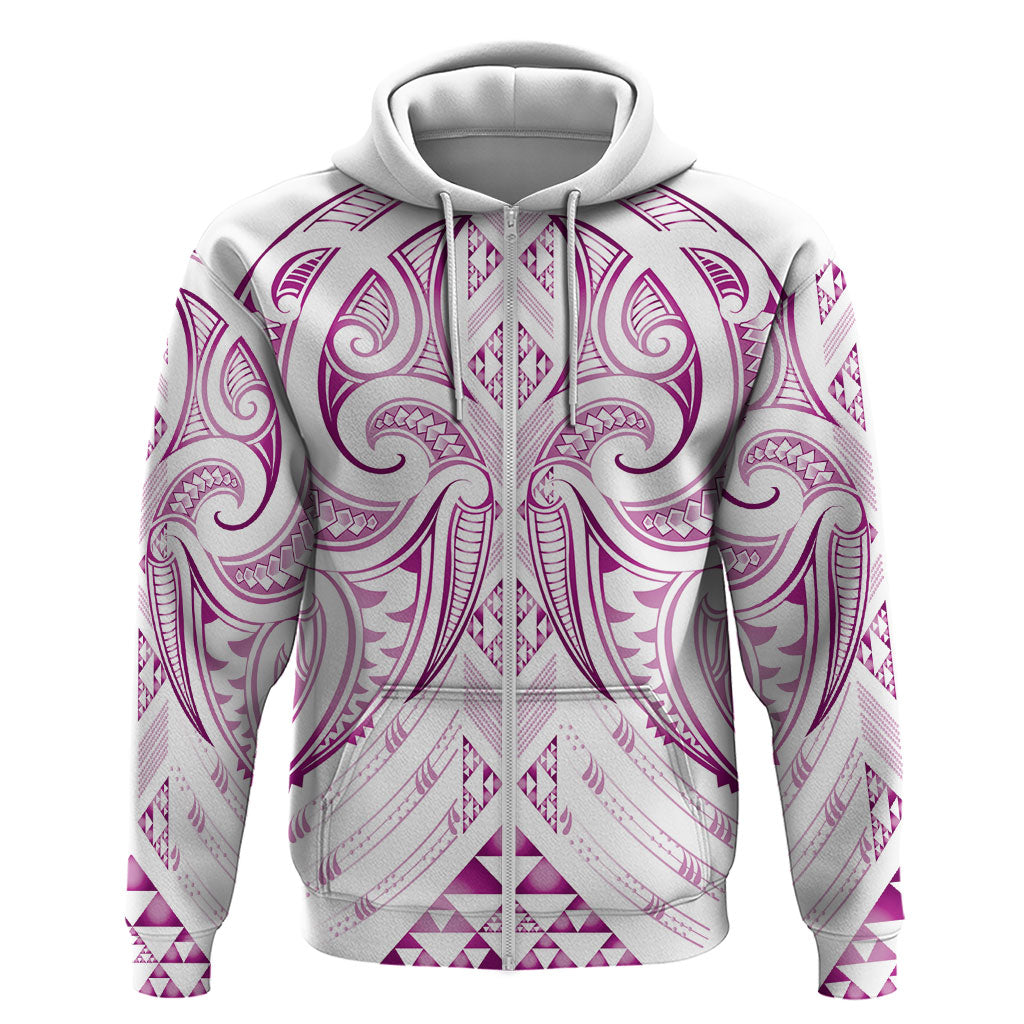 Maori Rugby Custom Ngaru Mangopare Zip Hoodie Mawhero Niho Taniwha Motif LT9 Zip Hoodie Pink - Polynesian Pride