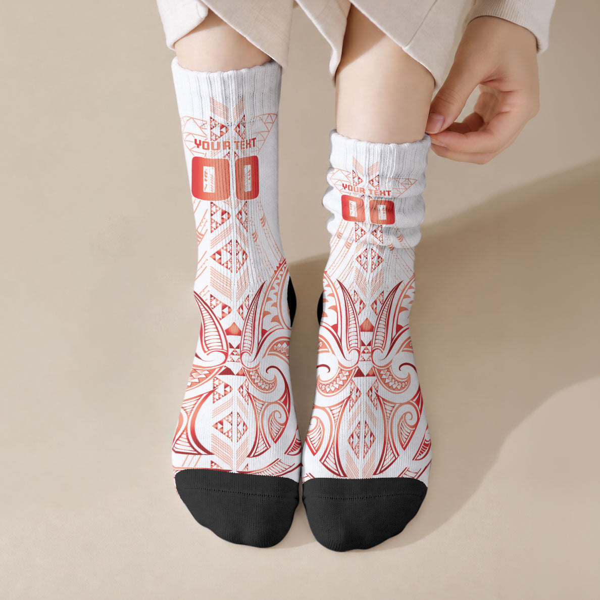 Maori Rugby Custom Ngaru Mangopare Crew Socks Whero Niho Taniwha Motif LT9 Crew Socks Red - Polynesian Pride