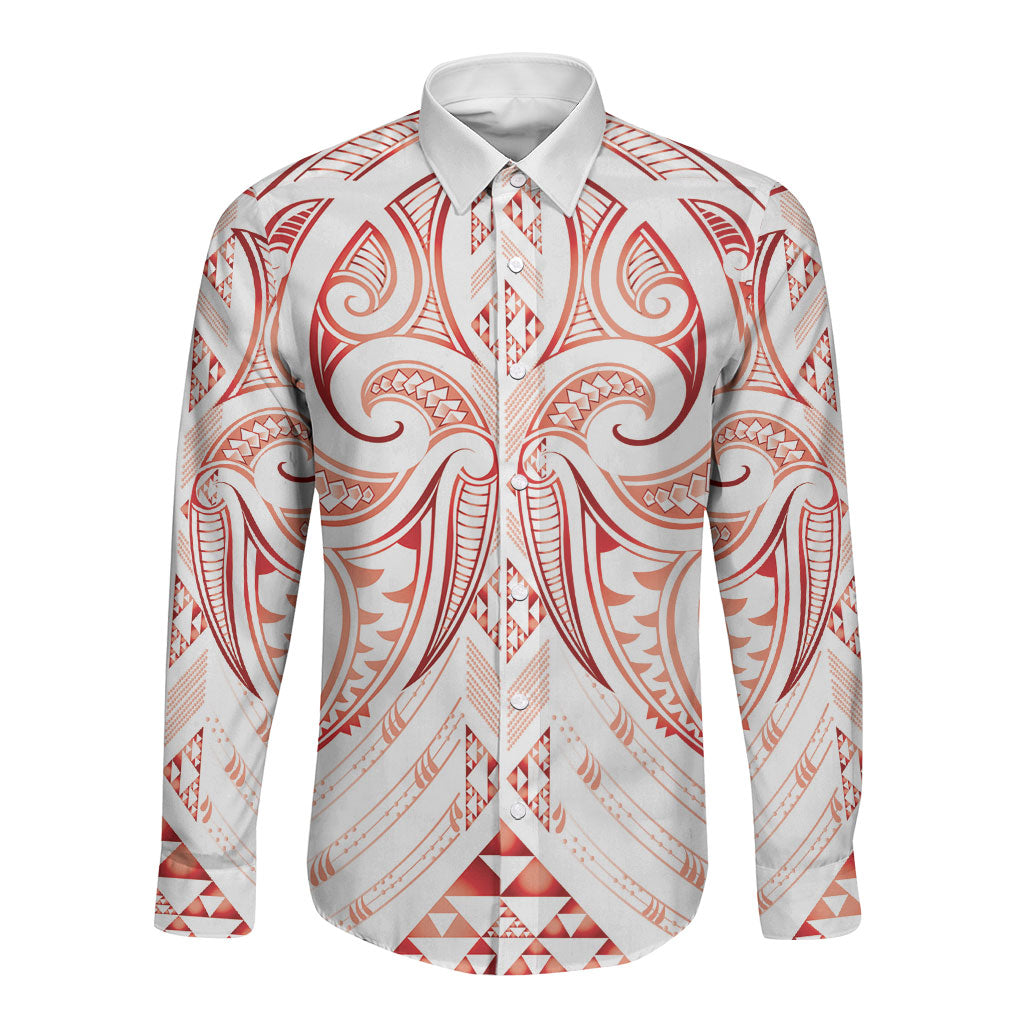 Maori Rugby Custom Ngaru Mangopare Long Sleeve Button Shirt Whero Niho Taniwha Motif LT9 Unisex Red - Polynesian Pride