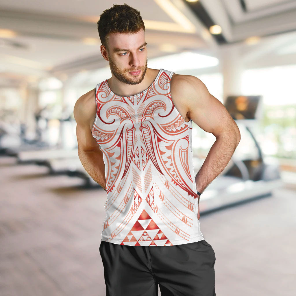 Maori Rugby Custom Ngaru Mangopare Men Tank Top Whero Niho Taniwha Motif LT9 Red - Polynesian Pride