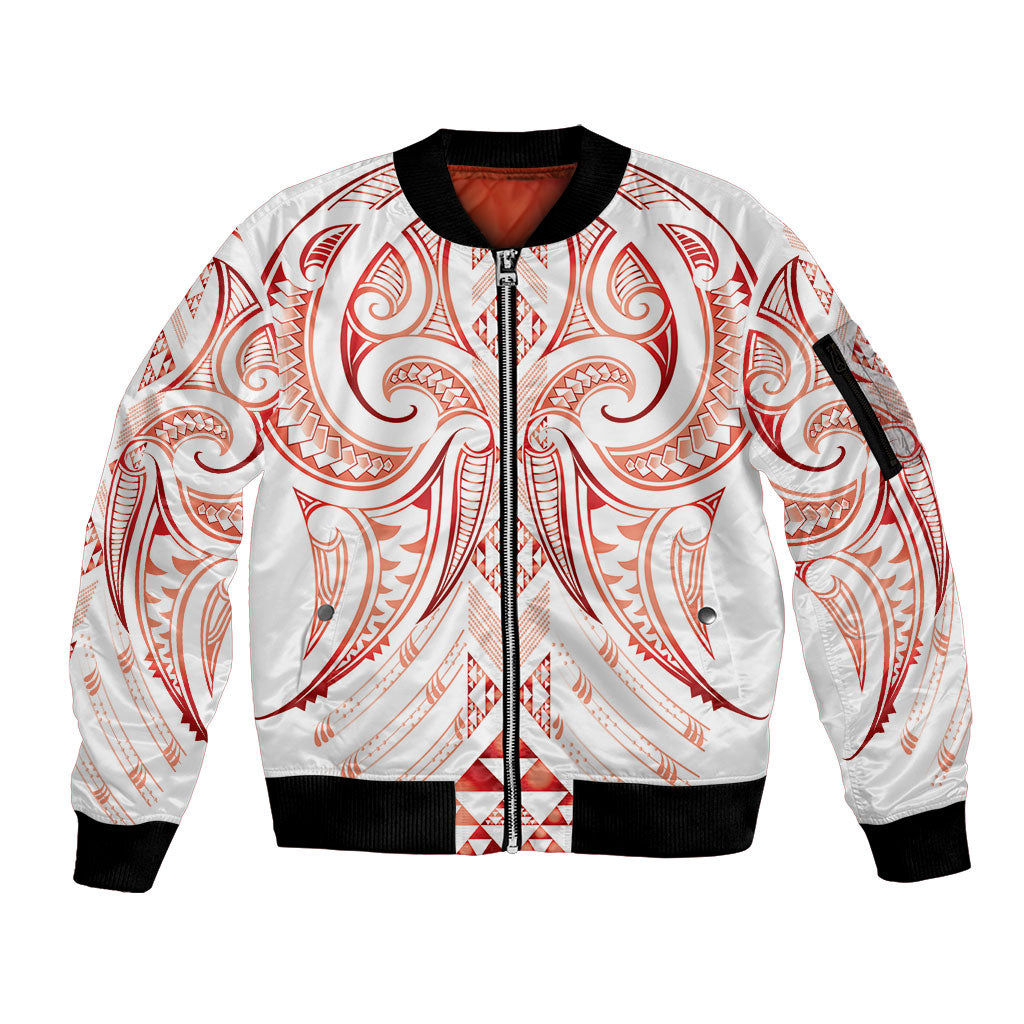 Maori Rugby Custom Ngaru Mangopare Sleeve Zip Bomber Jacket Whero Niho Taniwha Motif LT9 Unisex Red - Polynesian Pride
