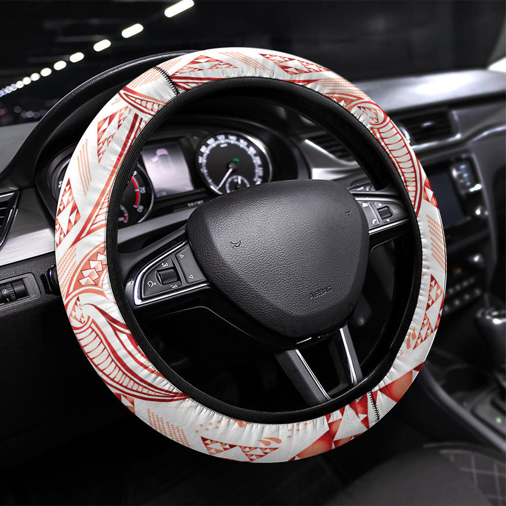 Maori Rugby Ngaru Mangopare Steering Wheel Cover Whero Niho Taniwha Motif LT9 Universal Fit Red - Polynesian Pride