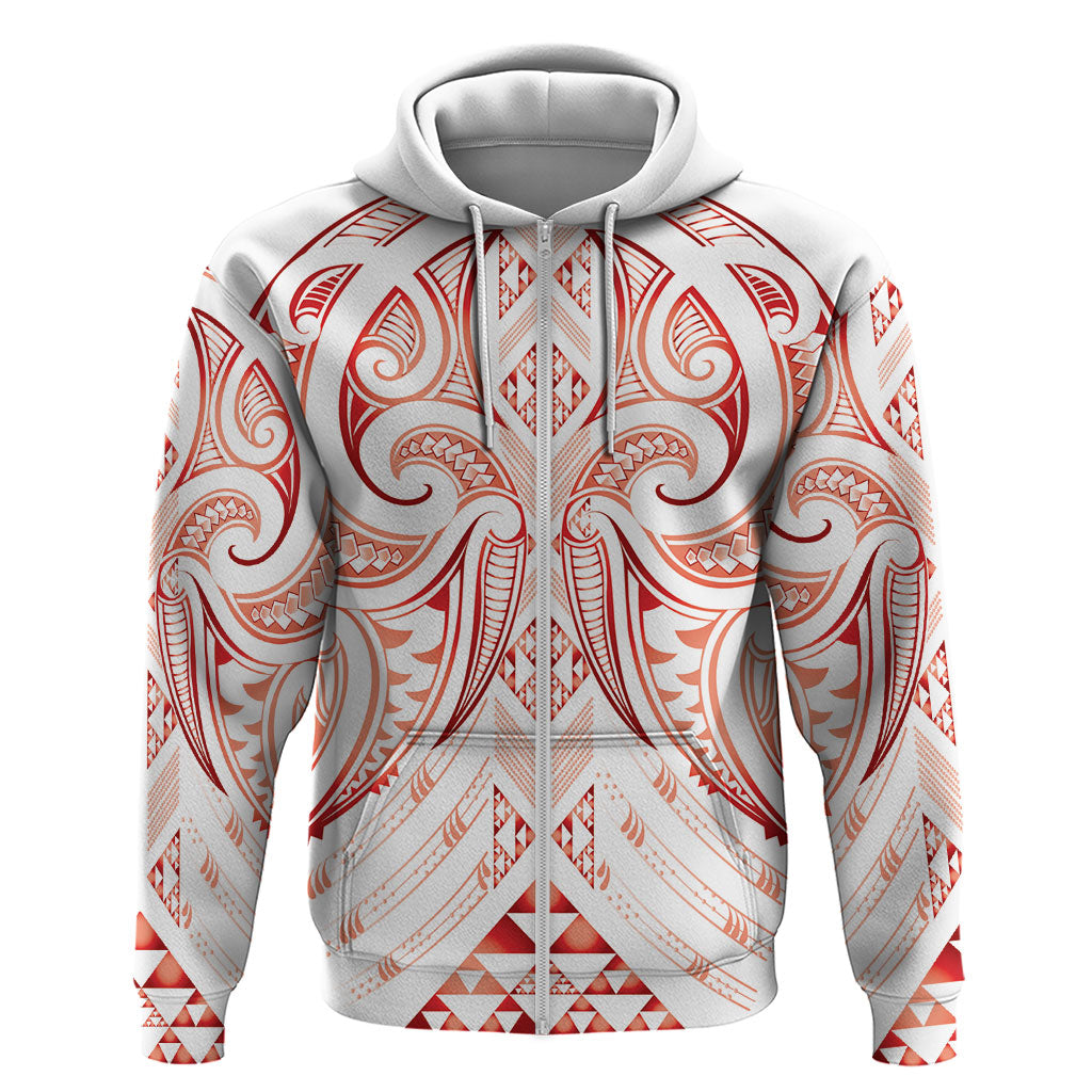Maori Rugby Custom Ngaru Mangopare Zip Hoodie Whero Niho Taniwha Motif LT9 Zip Hoodie Red - Polynesian Pride