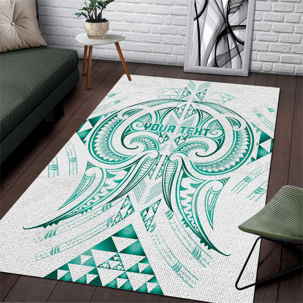 Maori Rugby Custom Ngaru Mangopare Area Rug Karikiorangi Taniwha Motif LT9 Turquoise - Polynesian Pride