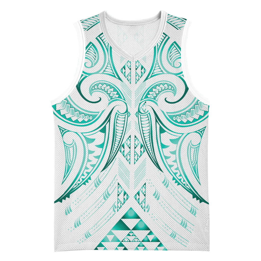 Maori Rugby Custom Ngaru Mangopare Basketball Jersey Karikiorangi Taniwha Motif LT9 Unisex Turquoise - Polynesian Pride