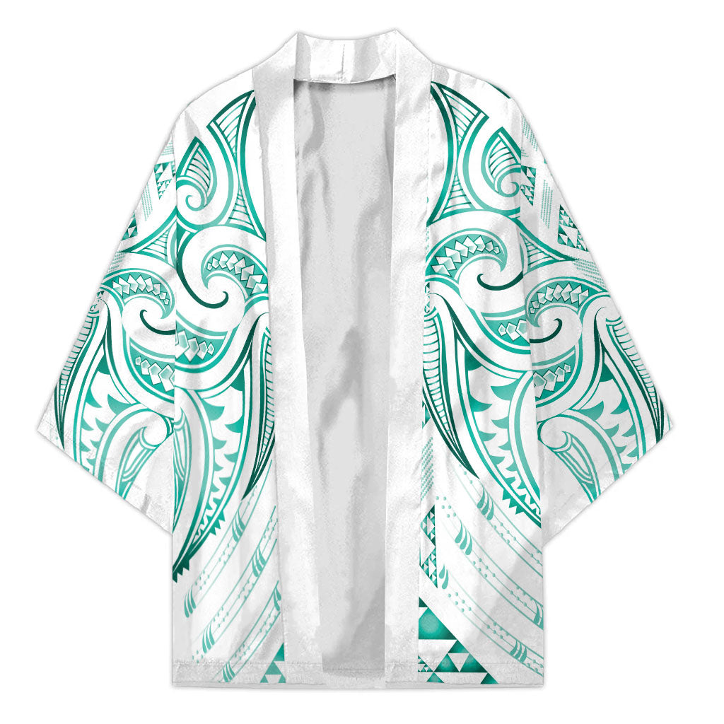 Maori Rugby Custom Ngaru Mangopare Kimono Karikiorangi Taniwha Motif LT9 Unisex Turquoise - Polynesian Pride