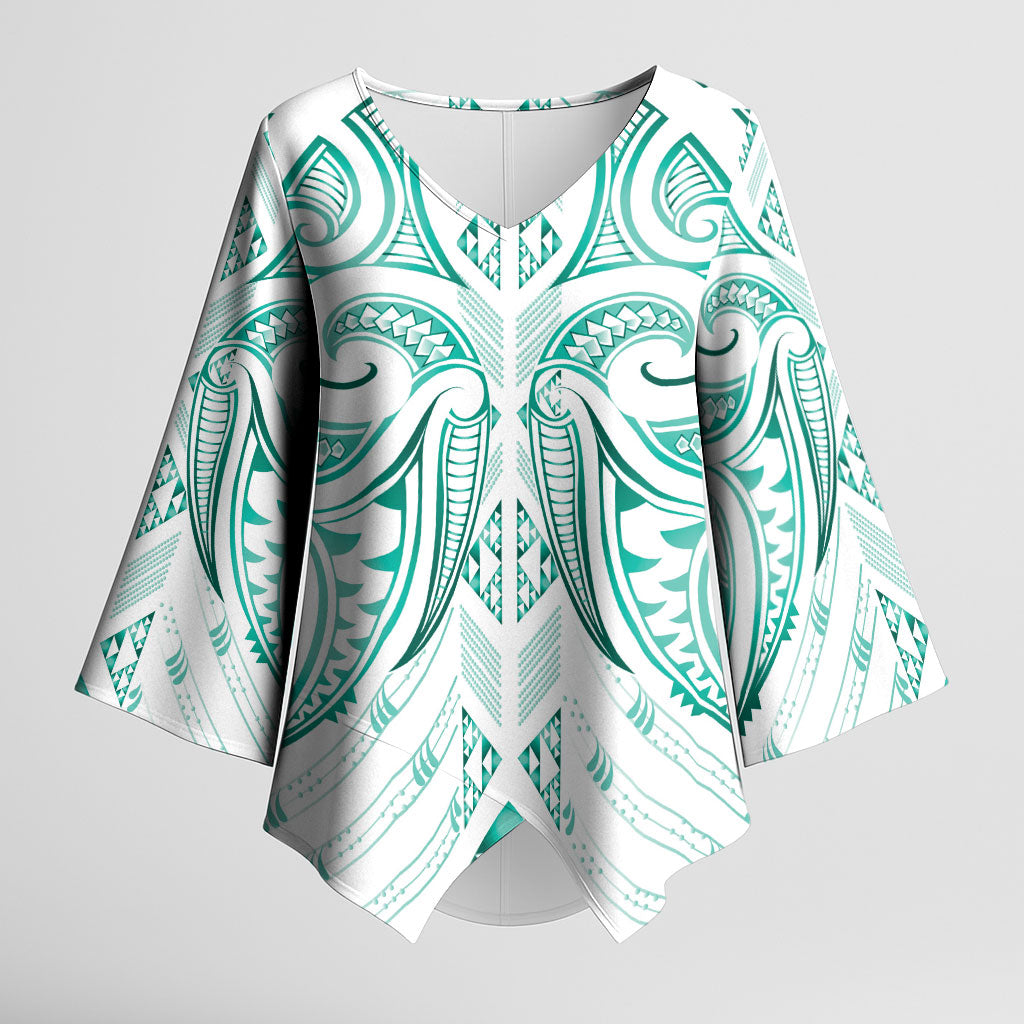 Maori Rugby Custom Ngaru Mangopare Kimono Sleeve Blouse Karikiorangi Taniwha Motif LT9 Female Turquoise - Polynesian Pride