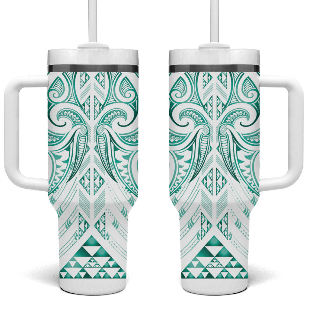 Maori Rugby Custom Ngaru Mangopare Tumbler With Handle Karikiorangi Taniwha Motif LT9 One Size: 40 oz Turquoise - Polynesian Pride
