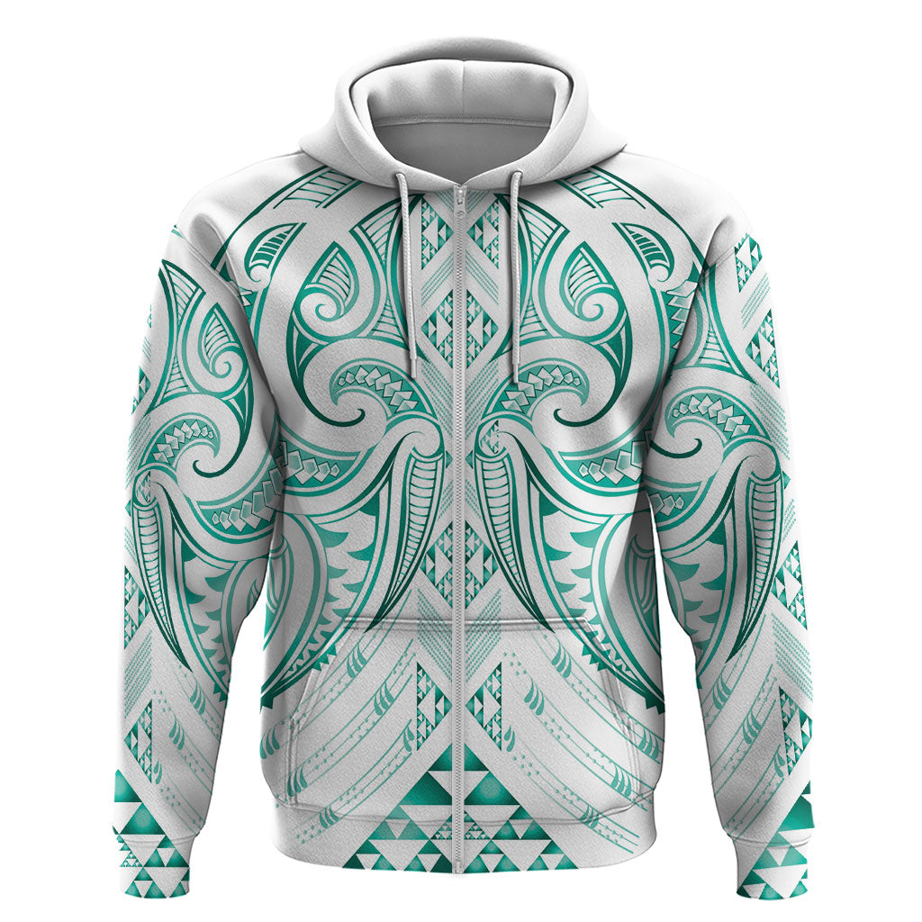 Maori Rugby Custom Ngaru Mangopare Zip Hoodie Karikiorangi Taniwha Motif LT9 Zip Hoodie Turquoise - Polynesian Pride