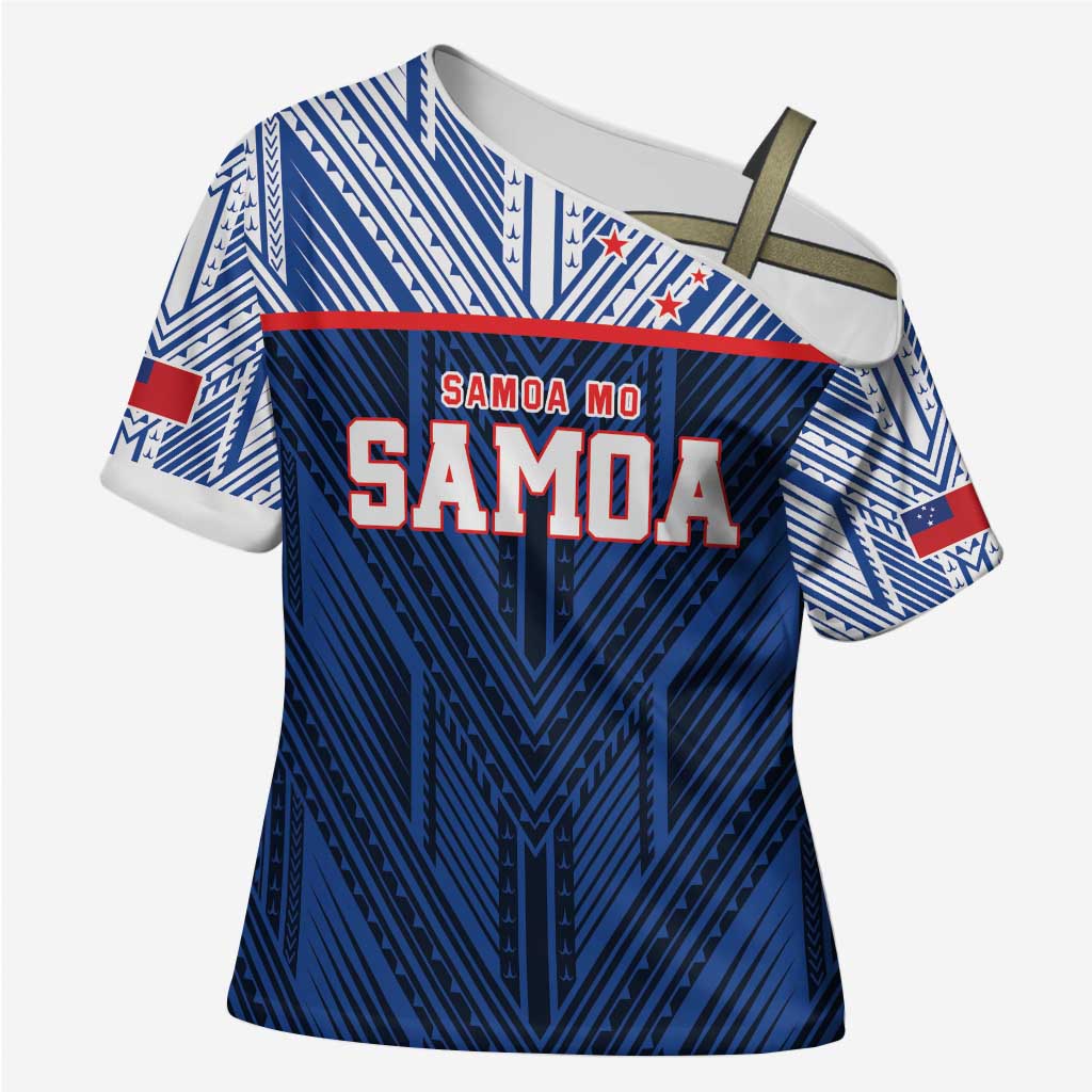 Custom Rugby Toa Samoa Cross Shoulder Shirt Samoa mo Samoa Island Warrior Pride - Polynesian Pride