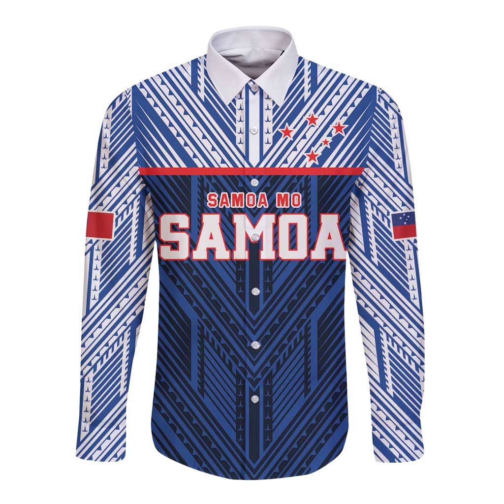 Custom Rugby Toa Samoa Long Sleeve Button Shirt Samoa mo Samoa Island Warrior Pride - Polynesian Pride
